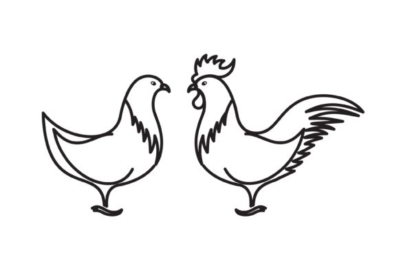 Chicken and Rooster Vector Illustration
