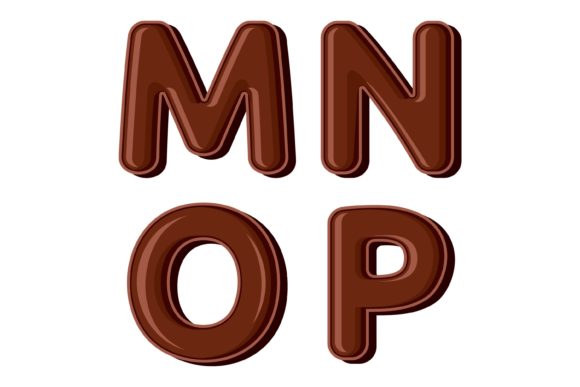 Chocolate Letter M N O P Isolated on White
